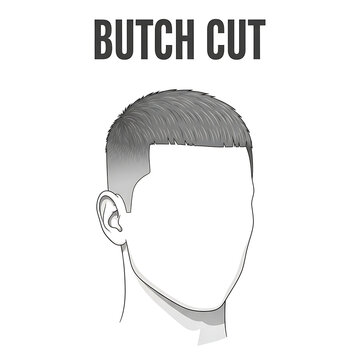 Illustration of a man's head with a classic butch cut hairstyle and faded sides.
