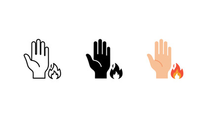 Obraz premium Horizontal arrangement of three hand and fire flame style