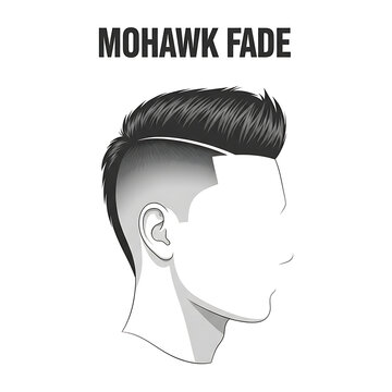 A man's head with a stylish mohawk haircut and fade hairstyle