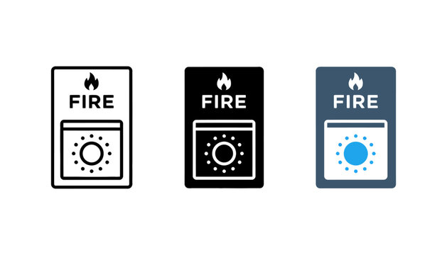 Three fire alarm pull station in outline, solid, and colored styles