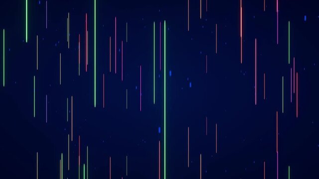 4K Retro space background with colorful neon lines on blue background. Repeating 3d animation for example to music animation, a game or a presentation.