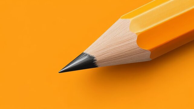 Pencil rests on vibrant orange background writing tool presented against warm orange surface
