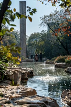 In the gardens of jiangnan, soft sunlight filters through pavilions and towers
