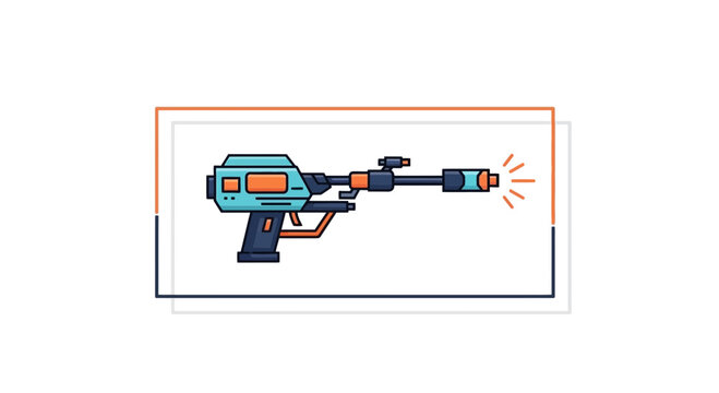 Retro Sci-Fi Ray Gun Illustration: Futuristic Weapon with Orange and Blue Accents
