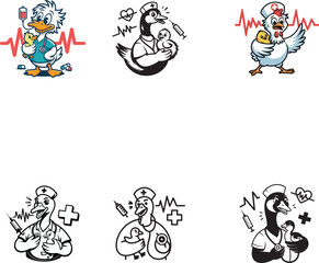 Fototapeta premium Sick Duck Illustrations, Medical Icons, Cartoon Duck Characters, Vector Clipart