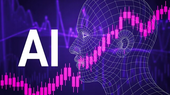 Artificial intelligence technology concept with digital face and financial chart