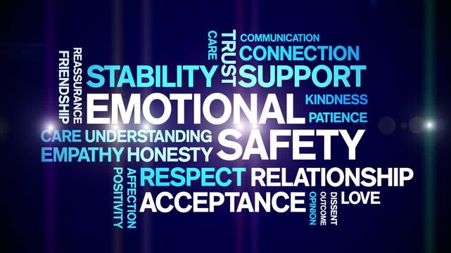 Emotional Safety animated word cloud-text design animation tag kinetic typography seamless loop.