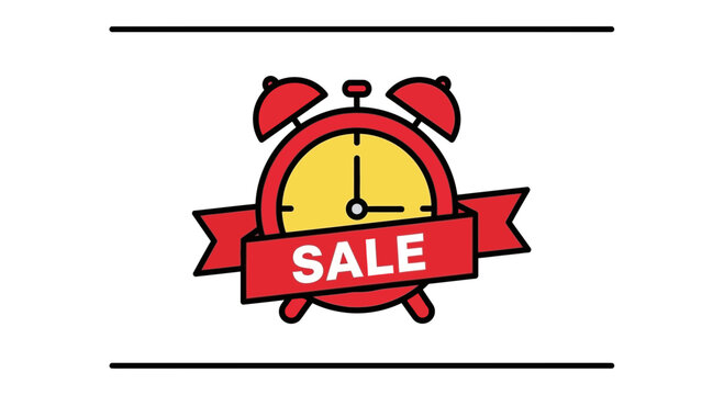 Alarm Clock with Sale Ribbon Banner - Time for Shopping Discount