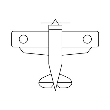 Vintage propeller airplane top view classic light aircraft monoplane flight line icon.Editable stroke, Vector illustration, Line art Icon, Symbols.