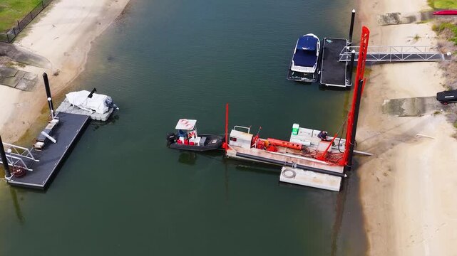 Aerial View of Piling Rig and Dredging Equipment in Gold Coast Canal