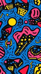 Fototapeta premium Vibrant pattern featuring diverse geometric shapes dynamic composition of interconnected colorful elements
