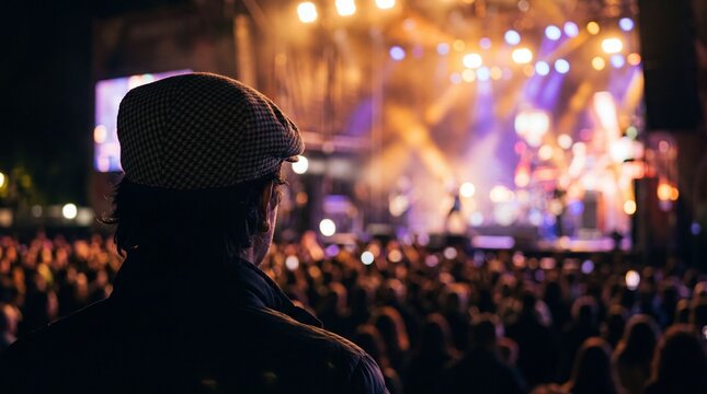Concert crowd watching live music at San Isidro festival in Madrid