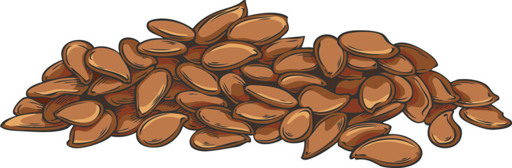 Fototapeta premium Flax seed pile vector sketch, superfood, hand drawn brown Linen cereal crops seeds heap, condiment or seasoning grain
