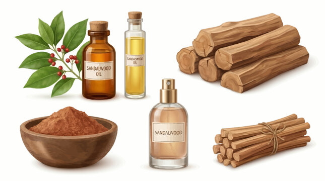 Flat lay of natural ingredients for skincare products with cinnamon sticks and powder