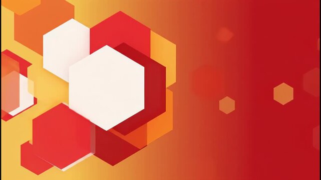 A vibrant abstract composition featuring overlapping hexagonal shapes in warm tones.