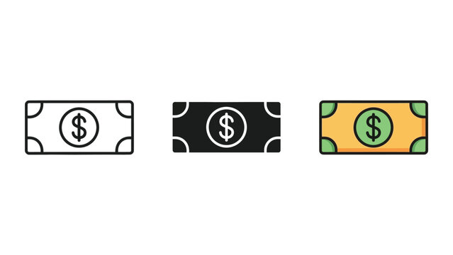 three dollar signs in different textures flat design vector illustration