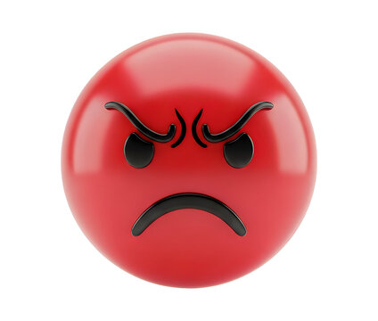 A 3d rendered red angry emoji face with a furious expression, isolated on transparent background, png illustration
