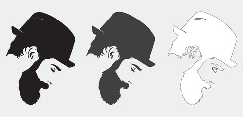 A striking black and white silhouette of a gentleman wearing a classic hat, set against a stark, clean background.  © Ghulam