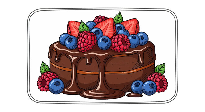 Decadent Chocolate Cake Drizzled with Ganache and Topped with Fresh Berries