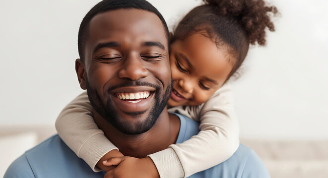 Happy father hugging his little daughter at home
