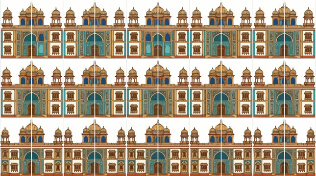 Traditional Palace Building Repeating Architecture Pattern Design Concept