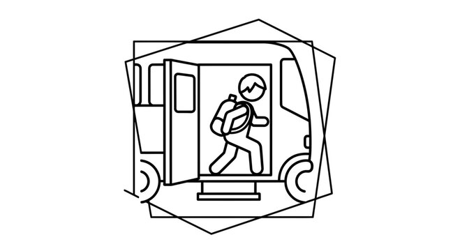 Student with Backpack Exiting School Bus
