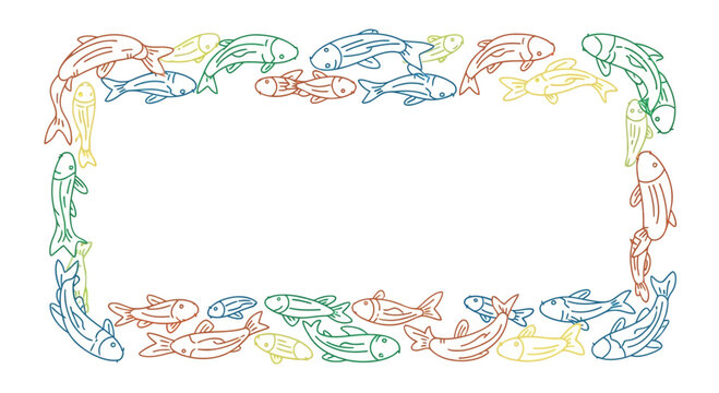 Colorful Fish Border Frame - Underwater Marine Life Illustration