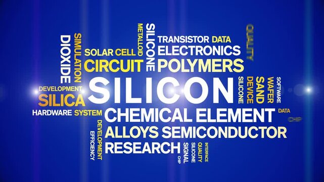 Silicon animated word cloud-text design animation tag kinetic typography seamless loop.