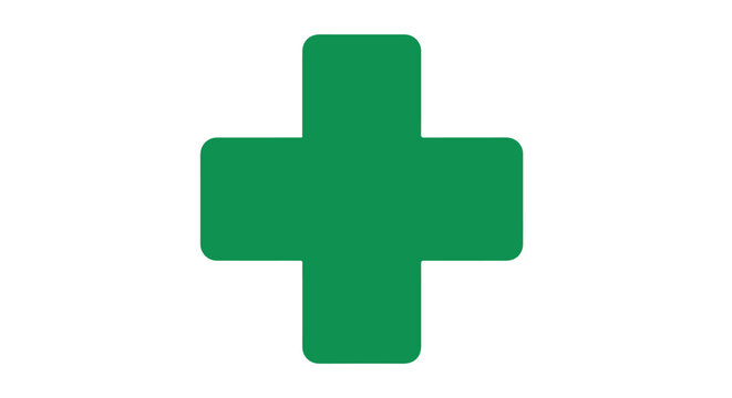 Green Medical Cross Icon for First Aid and Health