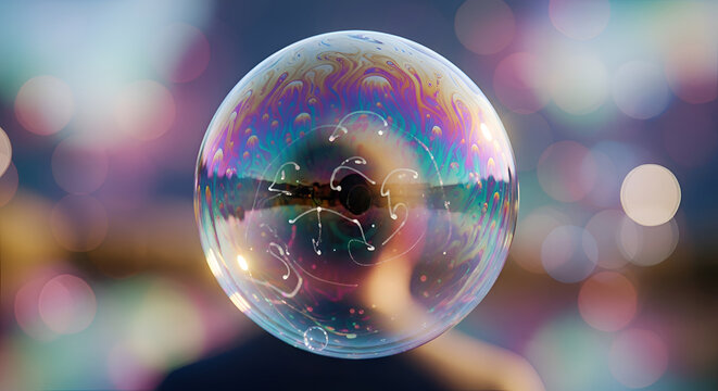 Large Iridescent Soap Bubble in Air.