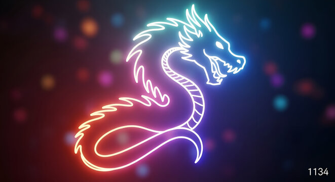 Neon dragon head with glowing tail.