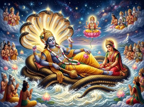Spiritual Hindu Gods Celestial Scene