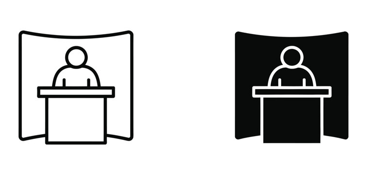 Exhibitor icons set for apps and web designs, simple isolated graphics, modern event and trade show symbol collection for exhibition platforms