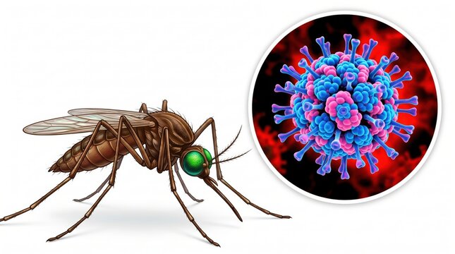 Mosquito and virus illustration on white background