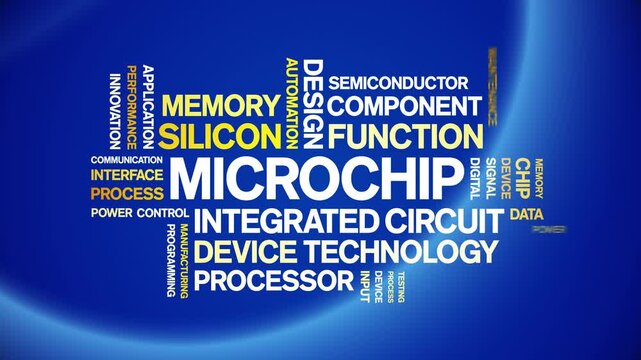 Microchip animated word cloud-text design animation tag kinetic typography seamless loop.