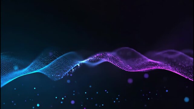 A dynamic, abstract visualization of flowing data streams in vibrant blue and magenta hues against a dark background, suggesting technological advancement and interconnectedness.