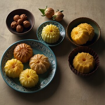 Assorted kuih raya on clean table