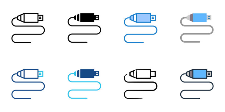 Network cable icons set multiple style collection. Editable stroke 
