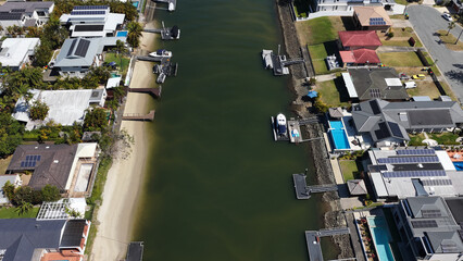 Aerial View of Luxury Canal Homes and Private Docks in Gold Coast © blueringmedia