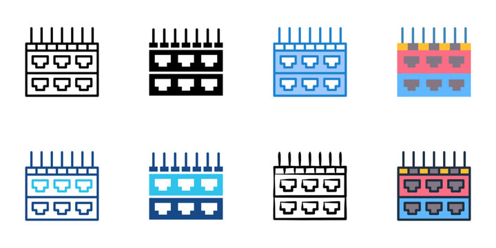 Patch panel icons set multiple style collection. Editable stroke 
