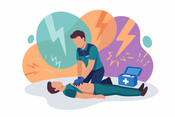 Fototapeta premium Paramedic performing CPR on unconscious person in medical emergency