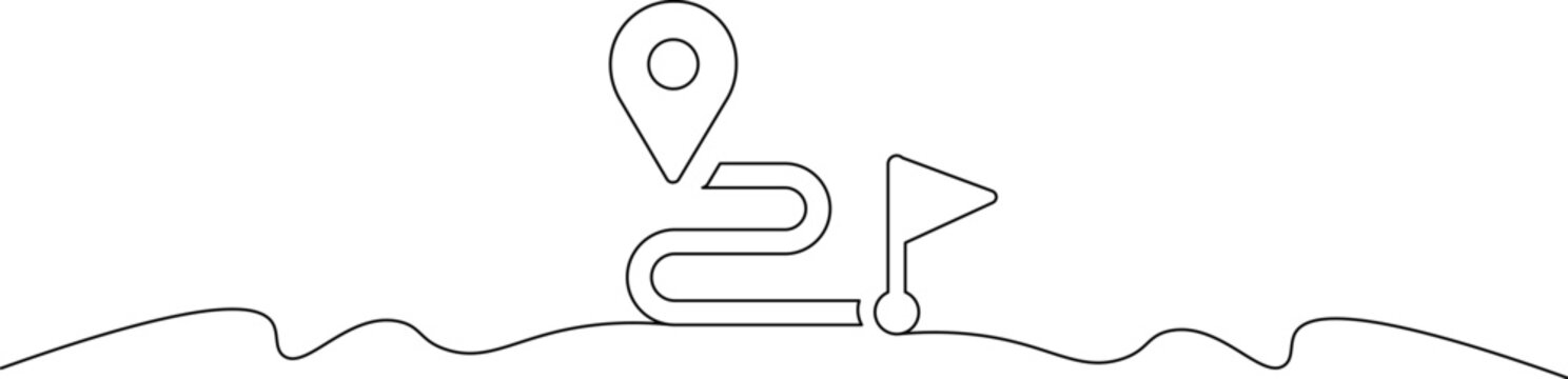 A minimalist line drawing of a winding path leading to a destination marker