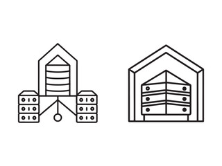 Obraz premium Line drawing of two server farm buildings with storage and data servers server room and data center concept