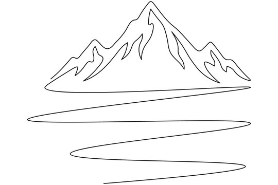 High mountain peak with zigzag path continuous one line art minimalist landscape nature vector illustration