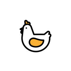 Cute cartoon chicken icon, simple, flat design, white background © fardo