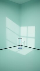 Fototapeta premium Minimal mint green room background with geometric window light projection and black frame for product display, creative mockup and digital art backdrop
