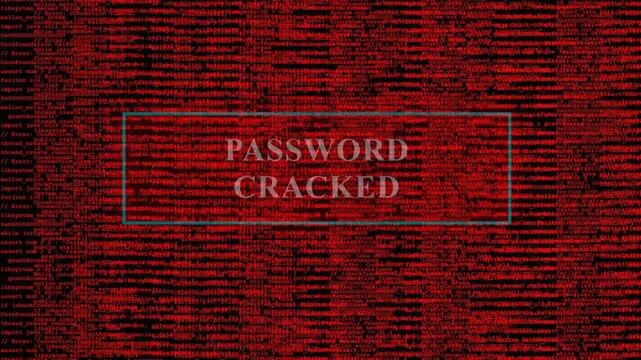 Cybersecurity Screen with Password Cracked and Access Denied Messages on Red Scrolling Digital Code for Hacking and Data Breach Concepts