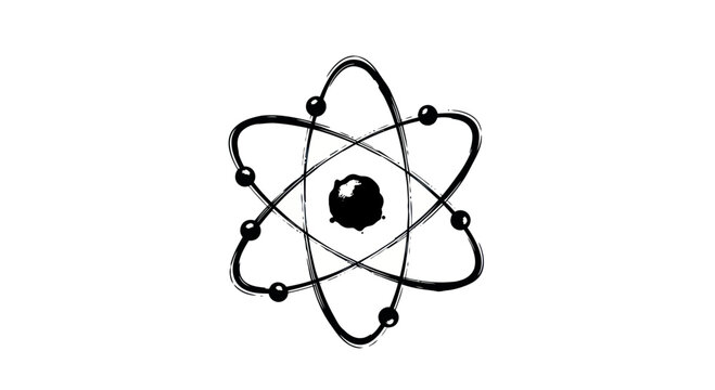 Atomic structure illustration, abstract science symbol, black and white