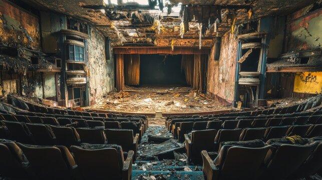 Ruined theatre interior, devastation