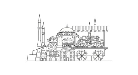 Ancient Mosque Skyline with Domes and Minarets © Baba